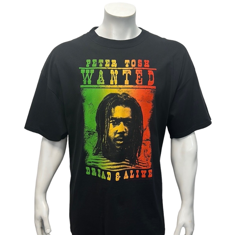 Peter Tosh Wanted Dread & Alive Jamaican Reggae Black Multi Color Graphic Shirt